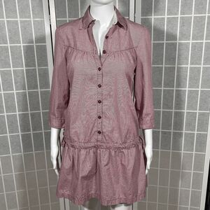 Trovata Burgundy Cinched Waist Mini Dress Button Front‎ Long Sleeve Boho Size M